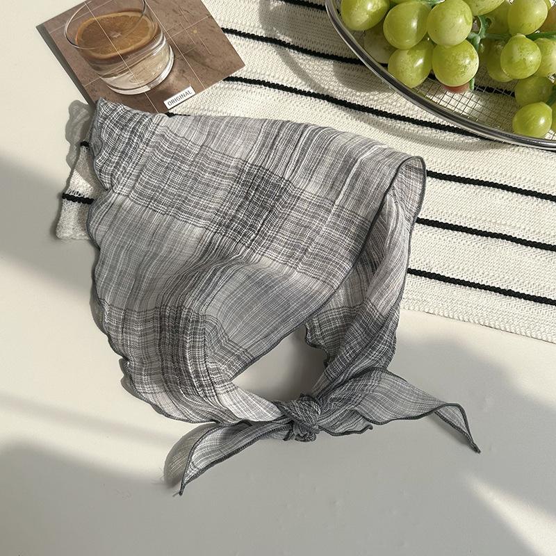 Headscarf summer women's pastoral new neck protector, light and breathable scarf, small scarf, small plaid triangular scarf, headscarf pastoral style