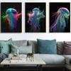 Abstract Colorful Splash Jellyfish Canvas Painting Magic Sealife Posters and Prints for Living Room Porch Wall Decor NO Frame