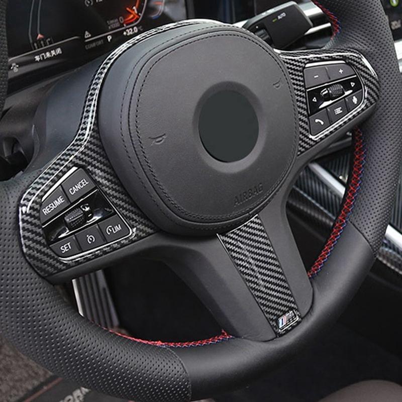 For BMW- 3 Series G20 G28 - Carbon Fiber Steering Wheel Panel Cover Trim Decoration Sticker Interior Accessories