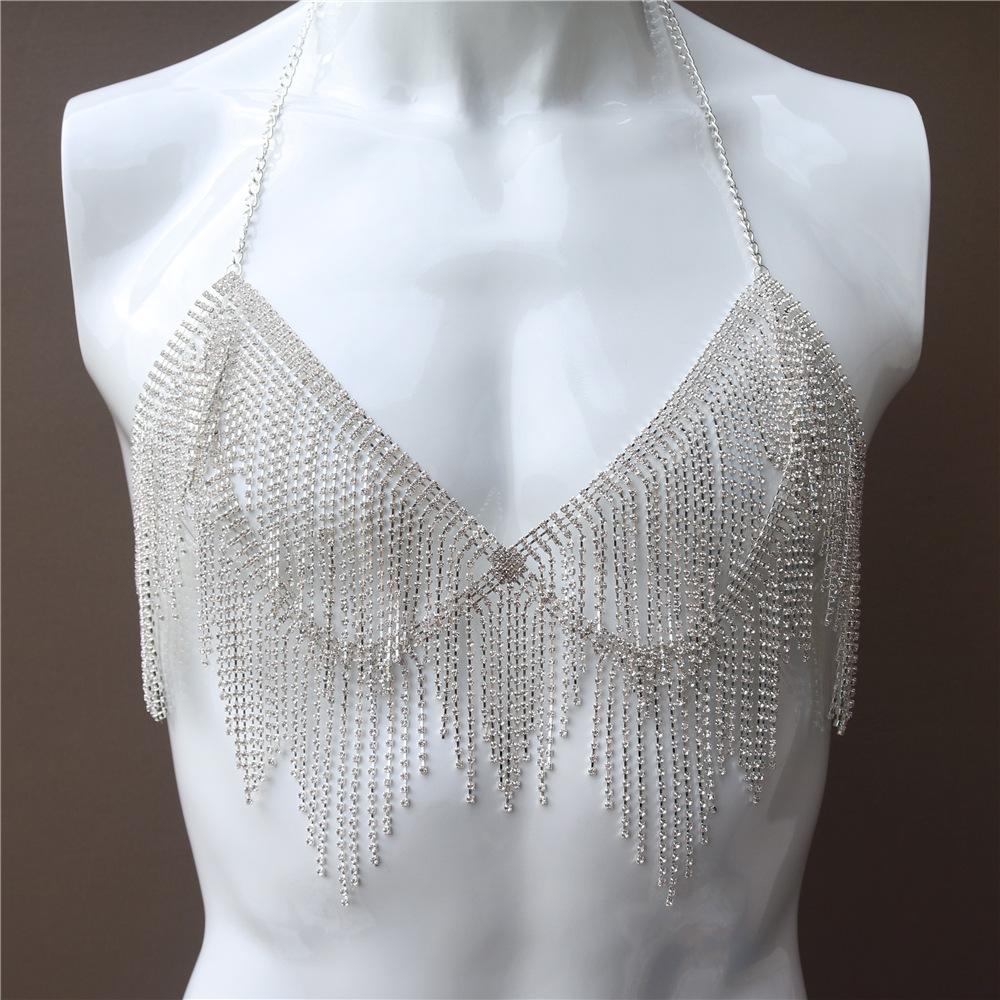 

Europe And The United States Popular Sexy Long Fringed Bra Chain, Luxury Nightclub Diamond Chest, Trendy Rhinestone Body Chain