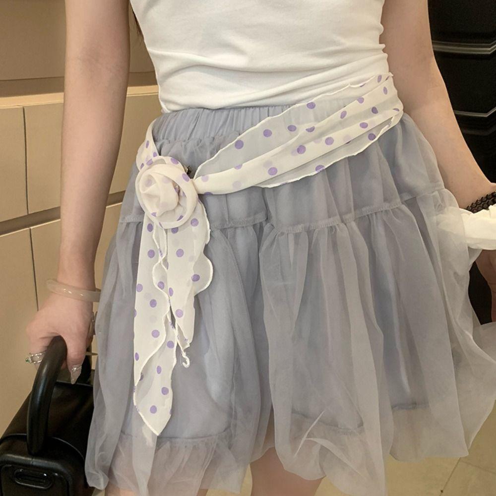 

Y2k Long Polka Dot Waistband Floral Dress Jeans Belt Unique Silk Waist Belt Summer фіолетовий