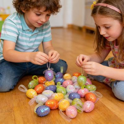 Glitter Easter Egg Ornament 24 Pieces Foam Colorful Home Decor Spring Tree Ornaments For Door Window Birthday Bookshelves