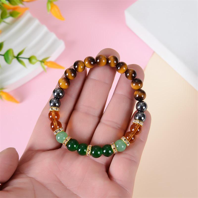 2025 Tiger Eye & Green Crystal Elastic Cord Wealth Bracelet - Handmade Jewelry