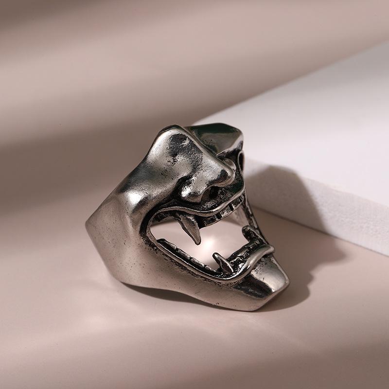 Retro Prajna Mask Half Face Ring For Men Punk Gothic Rock Hiphop Open Ring Handmade Designer  Biker Accessories Man Gift