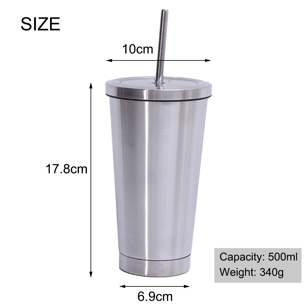 500ml 304 Stainless Steel Cup Hot Cold Drink Vacuum Insulated Flask Straw Lid Set Coffee Mug Portable Travel Tumbler