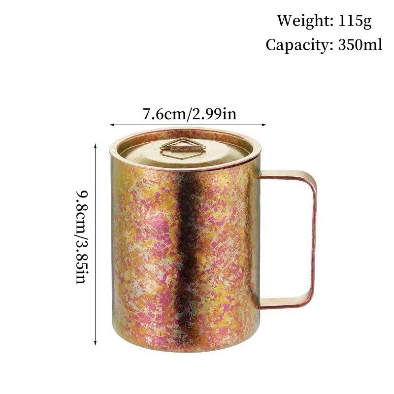Outdoor Camping Pure Titanium Coffee Mug,With lid Double-layer Multicolored Handle Breakfast Mule Beer 350 ml Juice Cup,Tumbler