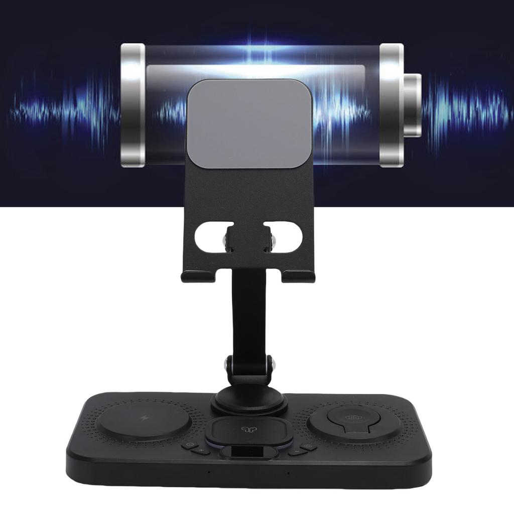 6 In 1 Wireless   for   Device with Alarm Clock and 6 Color Ambient Light 15W Foldable Wired Charging Station