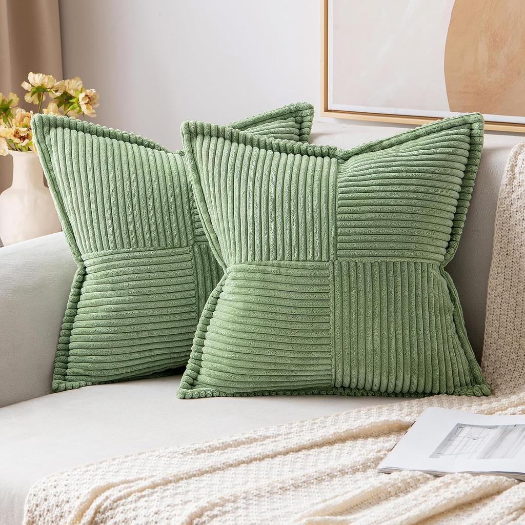 Herbst Rost Dekorative Kissenhülle für Sofa Bett Akzentkissenhülle Breitseitig Gestreift Patchwork Weiche Cord Kissenbezüge
