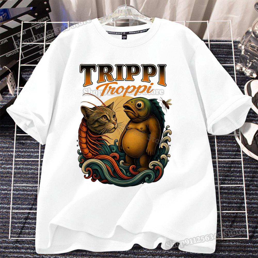 Italian Brainrot T-shirt for Children Clothing White Tops Kids Summer Short Sleeve Tees Cotton Boys Girls Outfits Tungtung Sahur