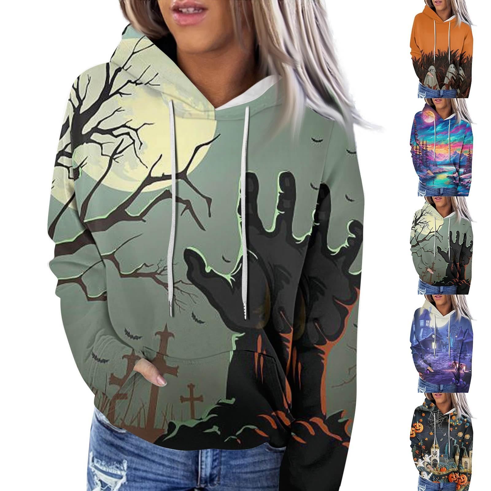 

Женская модная повседневная толстовка с капюшоном и длинным рукавом с принтом на Хэллоуин S красный