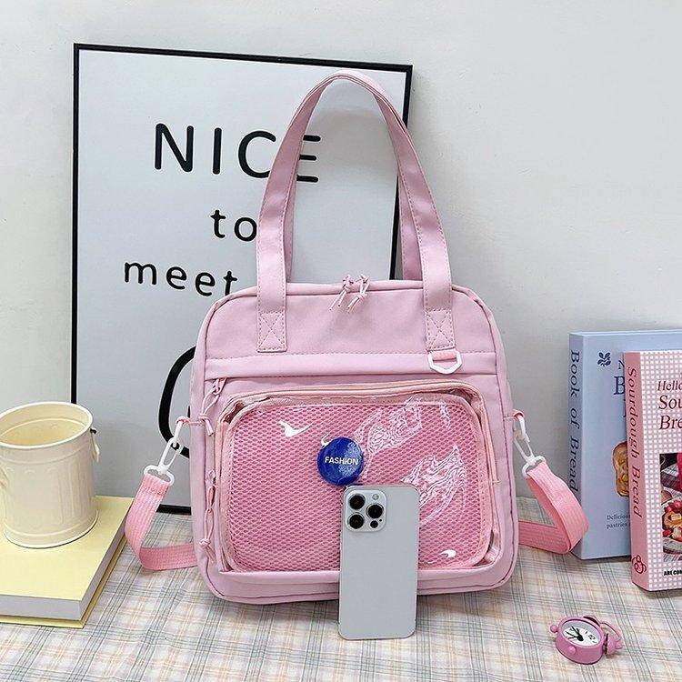 Fashion Cute Transparent Tote Bag Stylish Single Shoulder Crossbody Bag Large Capacity Casual Nylon Women's Bag Student Handbag