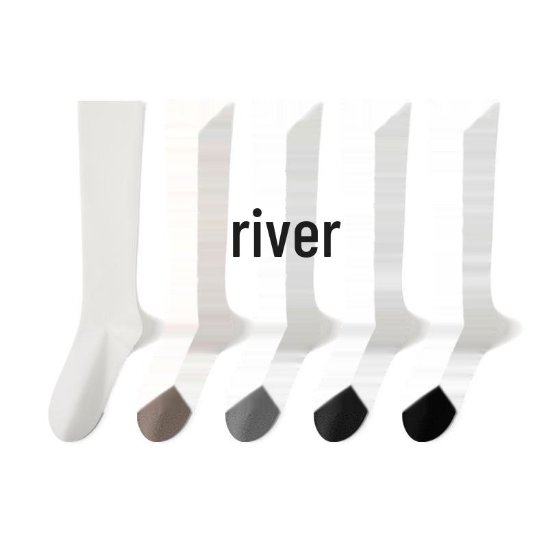 Women's Solid Color College Style Cotton Calf Socks - Antibacterial, Pressure Support, Autumn/Winter Collection