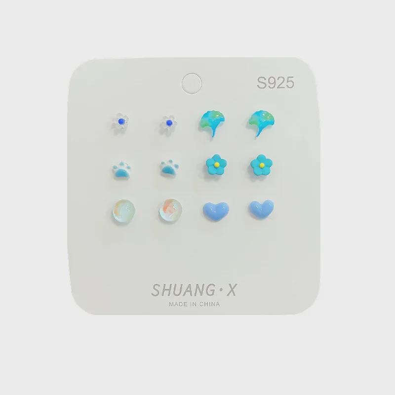 Einwöchiges Set süßer Blumen- und Schmetterlings-Harzstecker mit Silberstiften