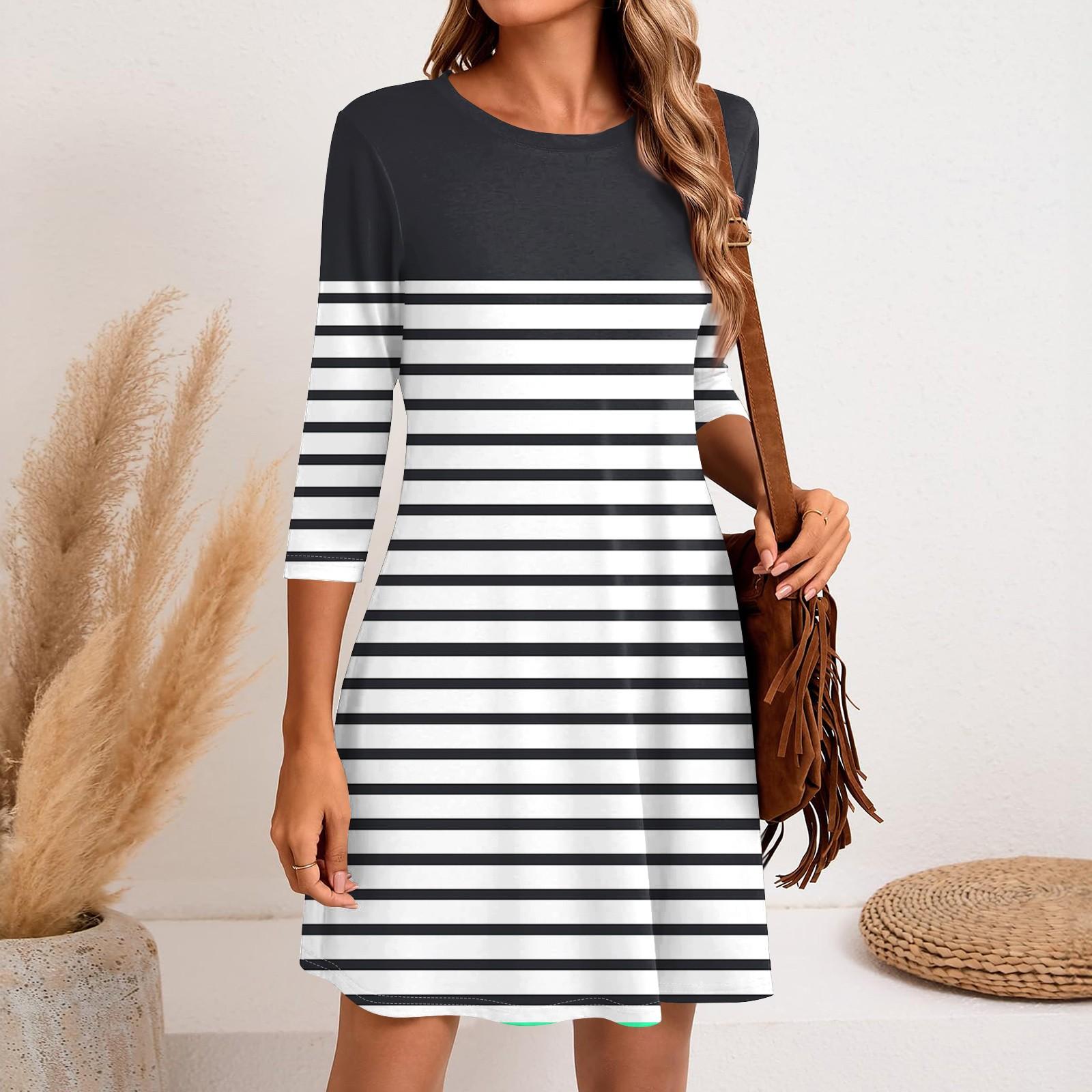 

Женское модное повседневное платье с круглым вырезом и рукавом три четверти XXXL