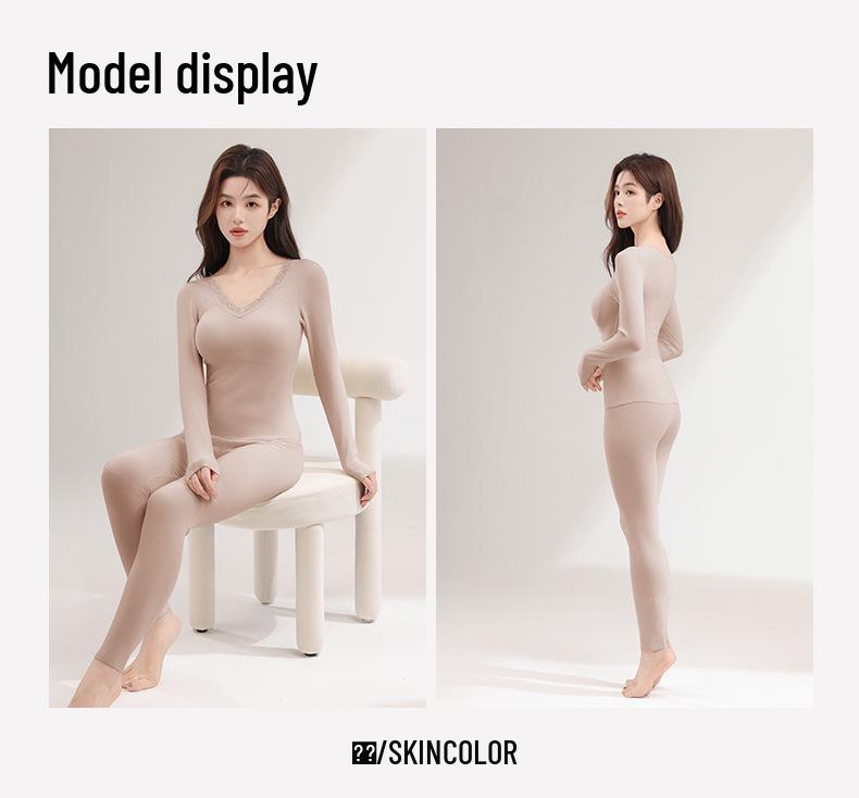 Women's Cashmere & Silk Lace V-Neck Long Sleeve Slimming Top Set