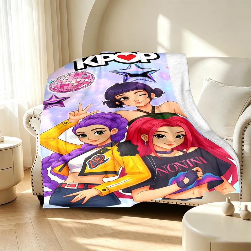 KPop Dämonenjäger Muster Decke für Heimdekoration, Bett, Sofa, Auto Reisen, Camping, Geeignet für Alle Jahreszeiten, Geburtstags-Weihnachtsgeschenk
