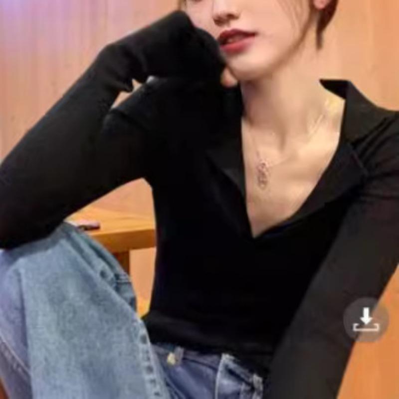 Soft waxy sweater slim and thin retro knitted sweater women's spring and autumn inner cover base new top long sleeves thin