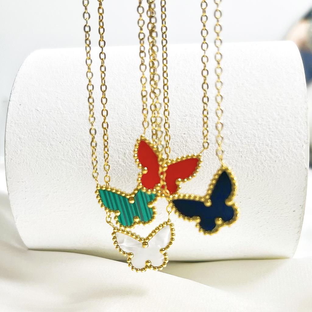 ALTERA Luxury Butterfly Shell Pendant Necklace for Women Stainless Steel Gold Plated Chain Choker Fashion Design Zircon Gift