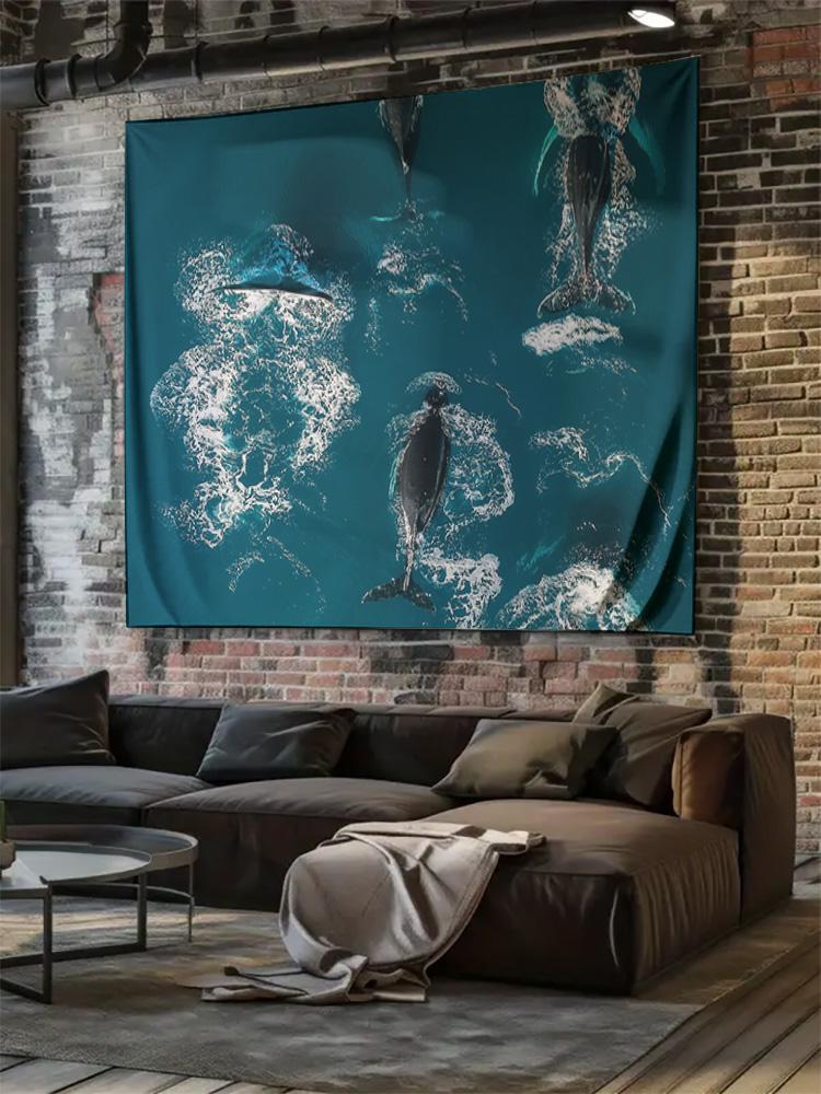 Ocean Whale Tapestry Wall Hanging Nature Sea Life Decor Room Aesthetic Beach Vibe Dorm Wall Art Gift Coastal Home Decor