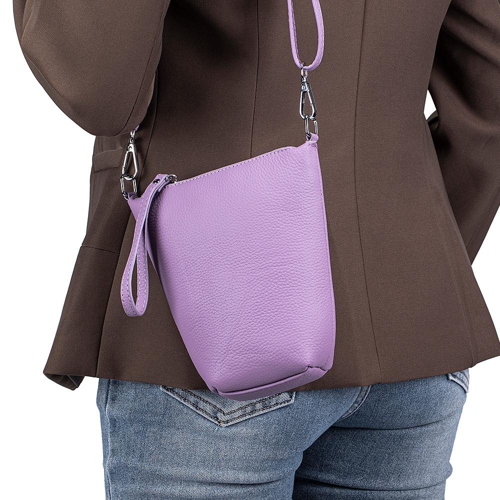 Stylish and Simple One-shoulder Messenger Bag, First-layer Cowhide Casual Mobile Phone Bag, Women's Mini Bucket Bag, Textured Women's Bag