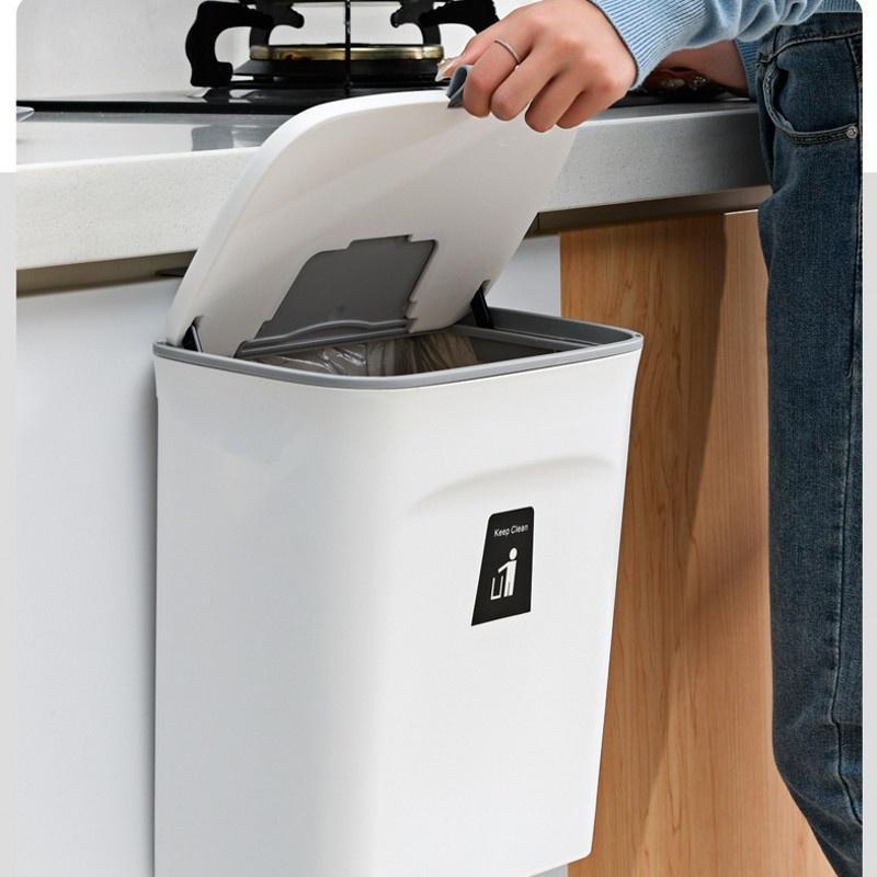 7L/9L Wall Mounted Trash Can Bin with Lid Waste Bin Kitchen Cabinet Door Hanging Trash Bin Garbage Car Recycle Dustbin Rubbish