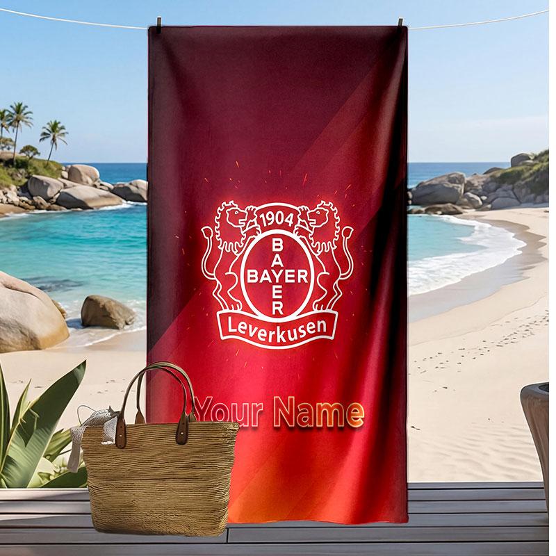 Bayer Leverkusen Voetbal Gepersonaliseerde Bedrukte Strandlaken Voetbal Logo Steun Aangepaste Naam Tekst Absorberende Handdoek Voor Sport Reizen Speciaal Cadeau