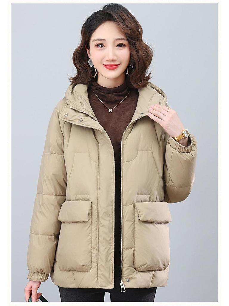 Women's Hooded Thickened Winter Duck Down Coat - Warm Casual Jacket for Middle-Aged Moms