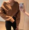 Koreanischer schicker Vintage-Strickpullover mit V-Ausschnitt und Fledermausärmeln für Damen