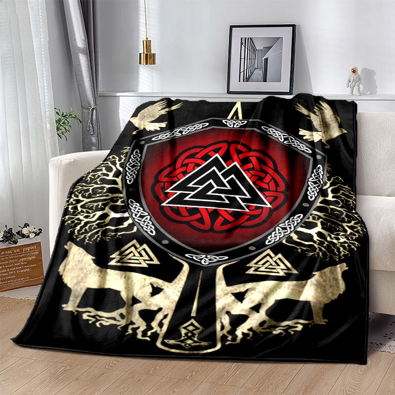 Viking Runes & Tree of Life Flannel Blanket Soft All-Season Throw, Design for Camping, Car Travel, Hiking Sofa, Bed, Office Perfect Gift for Parties