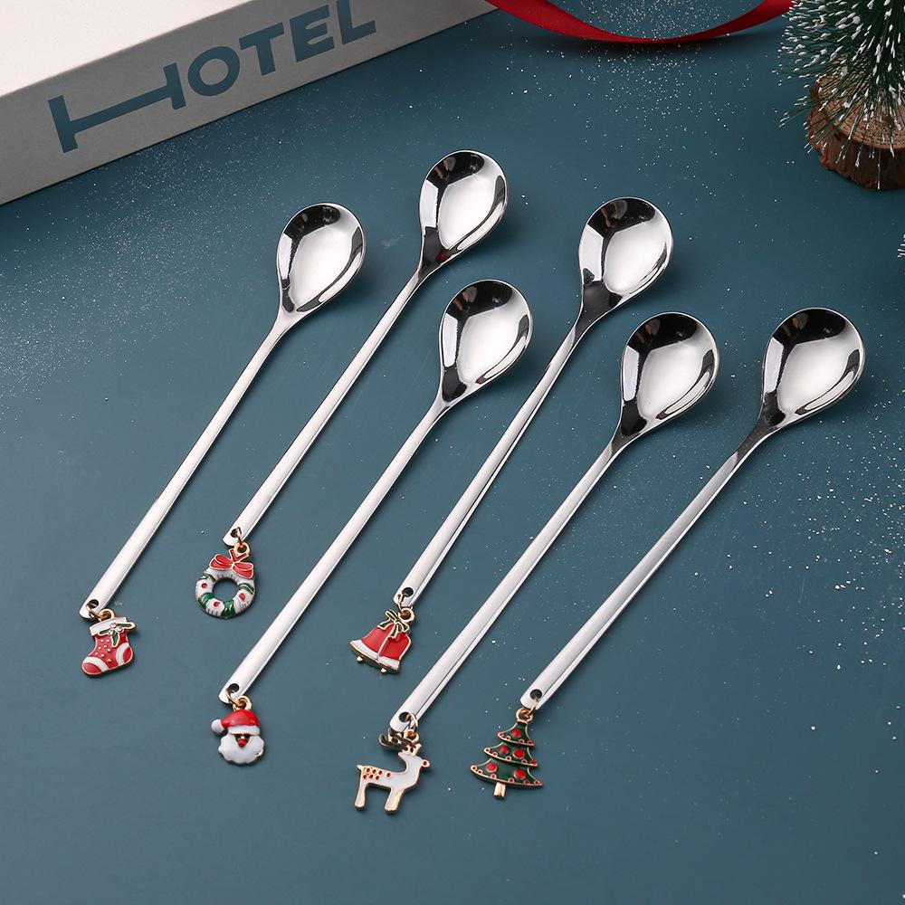 Christmas Stainless Steel Spoon and Fork Gift Set with Cute Pendant