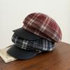 Women S Plaid Octagonal Hat Large Head Circumference Vintage Style Autumn Winter Cap