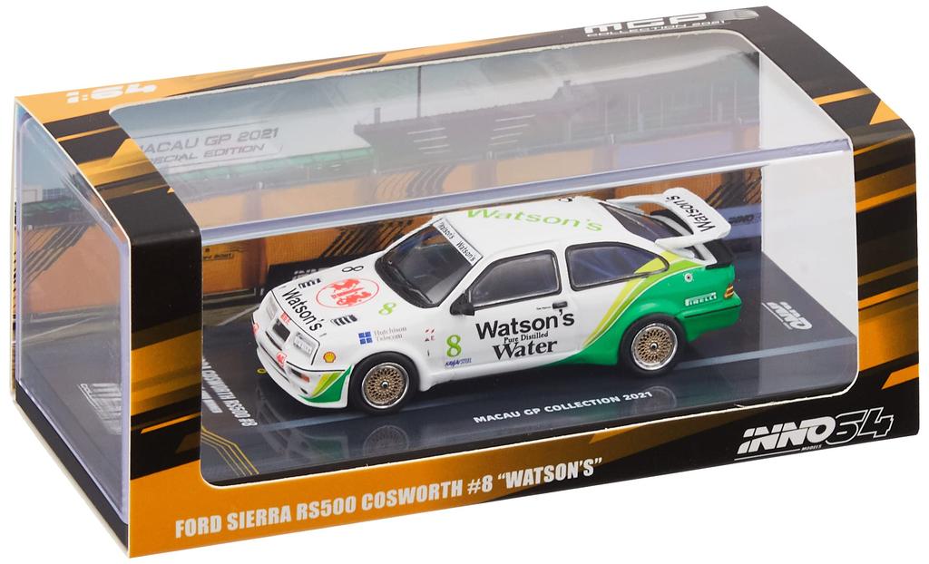 Inno Models Scale Model Kit Ford Sierra RS500 Cosworth Winner of the 1989 Macau Guia Race 1/64 N64-RS500-MGP21WS #8, Watson's