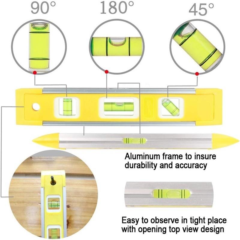 9 Inch Magnetic Box Level Torpedo Level,3 Different Bubbles/45°/90°/180°Measuring Shock Resistant Torpedo Level