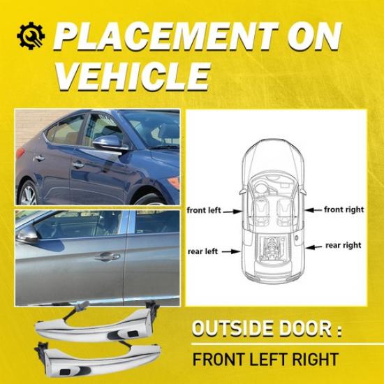 2x Front Left & Right Exterior Door Handle for Hyundai Elantra 2017- Chrome