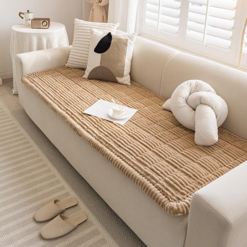 Flannel Sofa Cover Anti-slip Pet Mat Dual-use Simple Solid Color Easy Clean Couch Protector