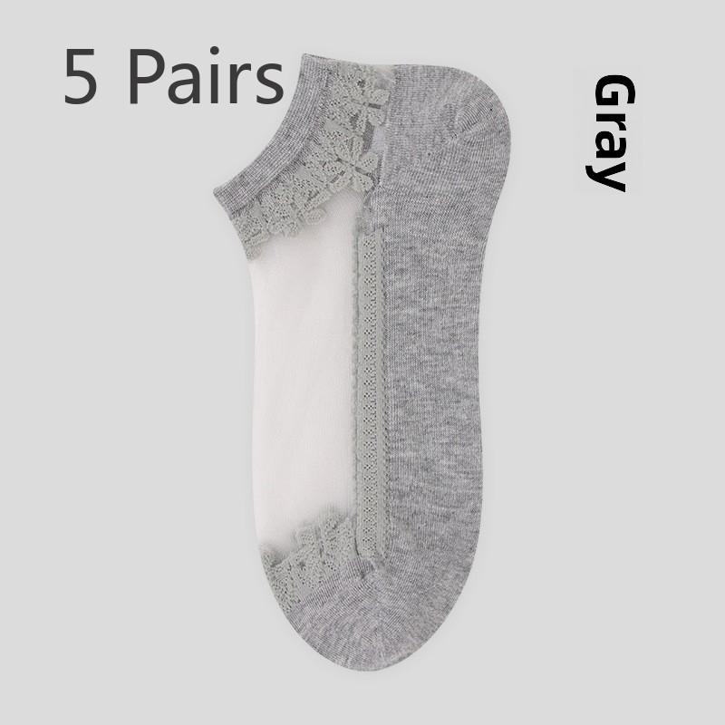 5 Pairs of Spring/summer Thin Jacquard Crystal Socks