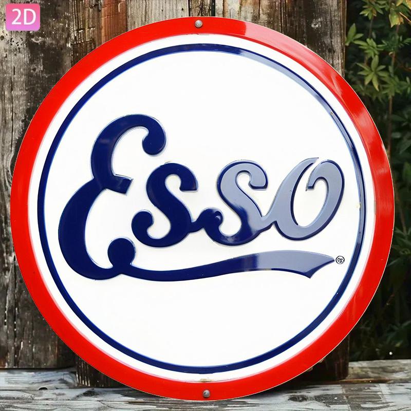 Vintage Esso Oil Retro Circular Metal Tin Sign Classic Gas Station Wall Decor Plaque Rustic Garage Man Cave Decorative Aluminu
