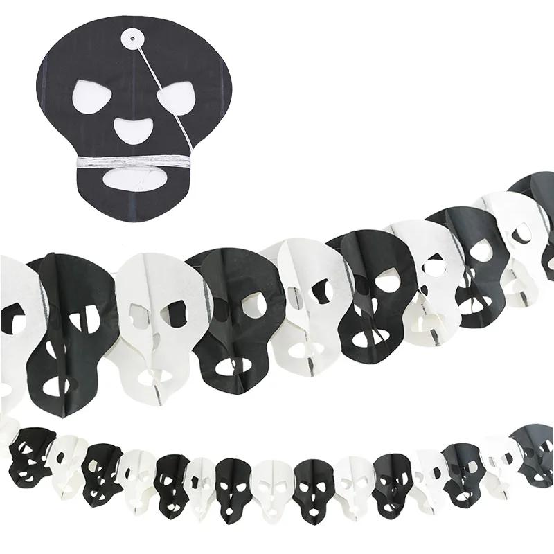 Mantle Hanging Decor Halloween Banner 3M Black Orange Paper Garland Spooky Pumpkins Bats Spider Party Decoration Solution