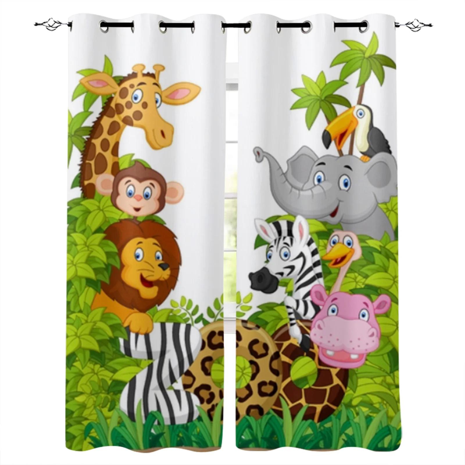 

Спальня Кухня Шторы Мультфильм Зоопарк Животные Коллекция Джунгли Ребенок Оконные Шторы Шторы для Гостиной Декоративные Элементы 2x70W185H(CM)&Grommet Top