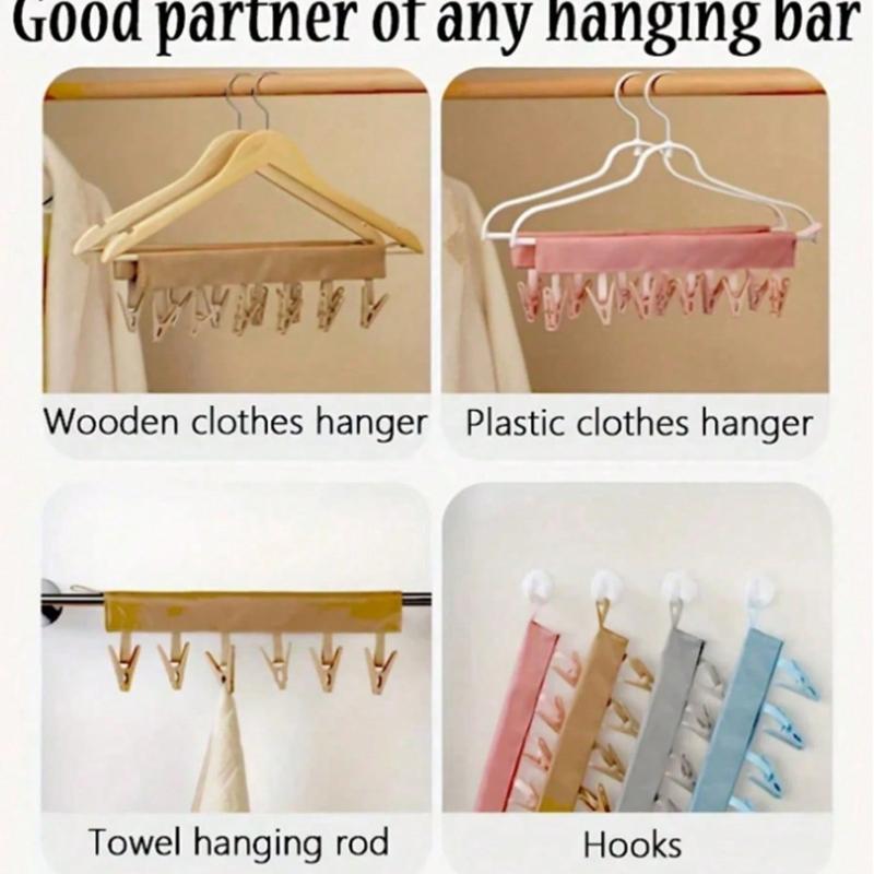 Portable Travel Clothes Hanger, Multi-Purpose Folding Clothes Clips, Hotel Socks & Underwear Clips, Travel Accessories Clothesline