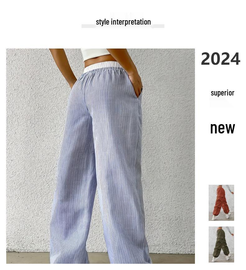 2025 European-American Women's Striped Straight-Leg Summer Trousers, Casual Thin Style