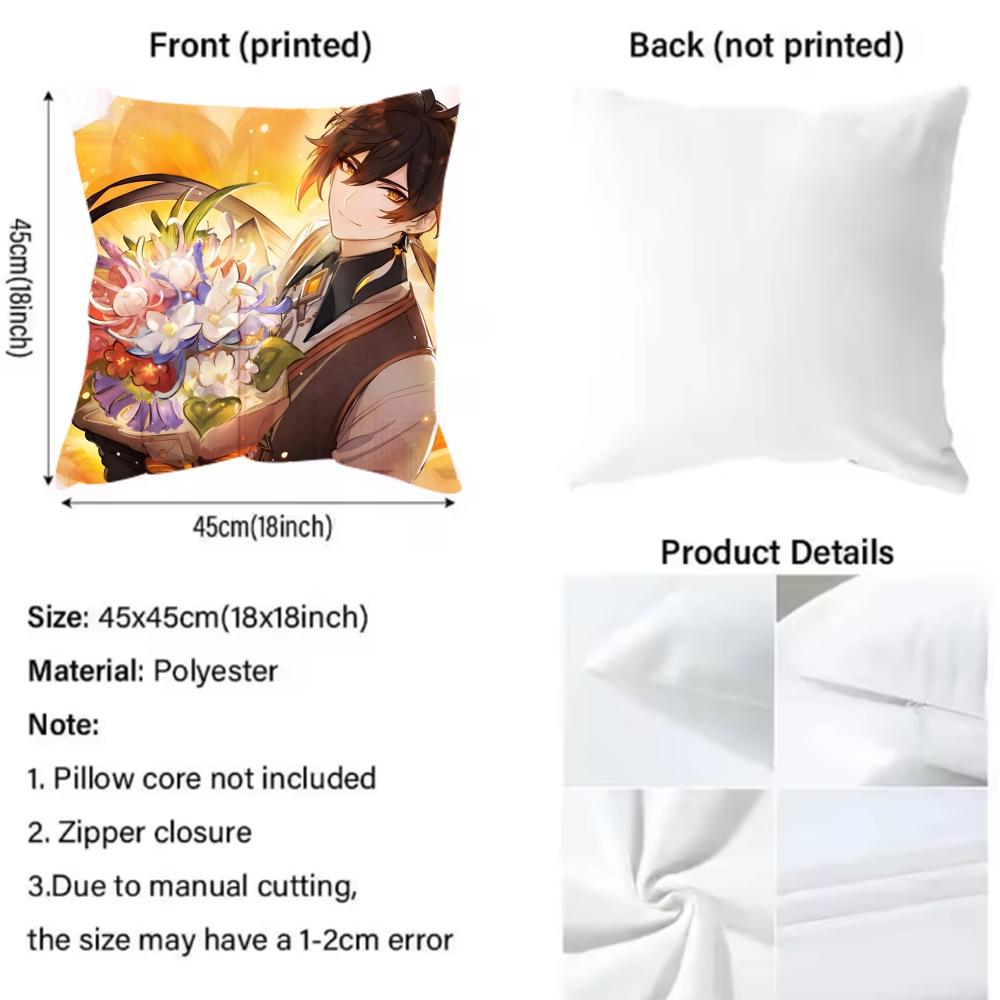 Zhongli Genshin Impact Cushion Cover Pattern Printed Pillowcase for Living Room Sofa Cushion Cover & Bedroom Decor