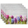 4pcs Placemats Summer Theme Floral Pattern Table Pad Set Colorful Printed Wooden Planks Table Mat for Indoor Dining Table Decor