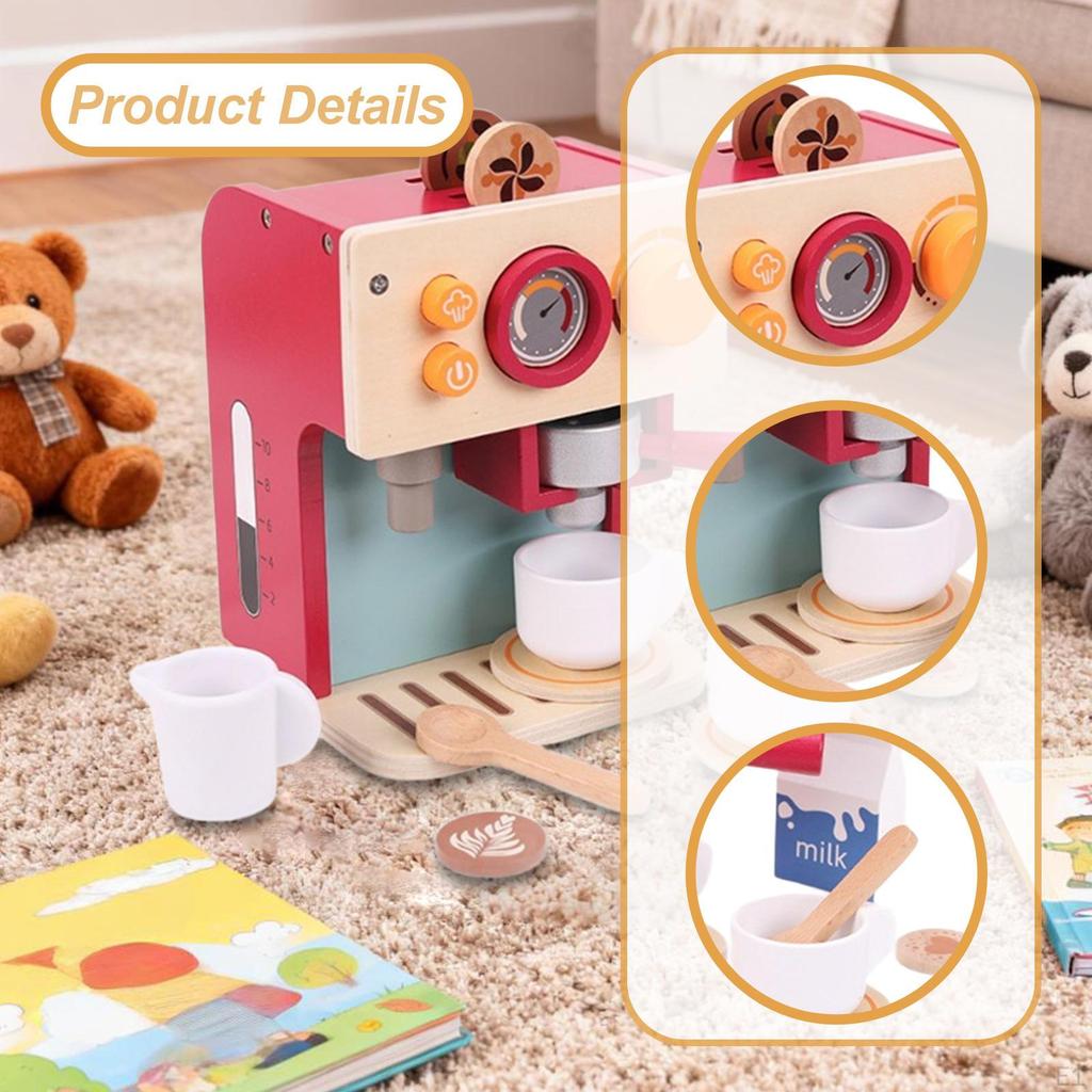 Spielzeug Kaffeemaschine Rollenspiel Weihnachtsgeschenke mit Tassen, Untersetzern, Löffeln Pädagogische Holzküche