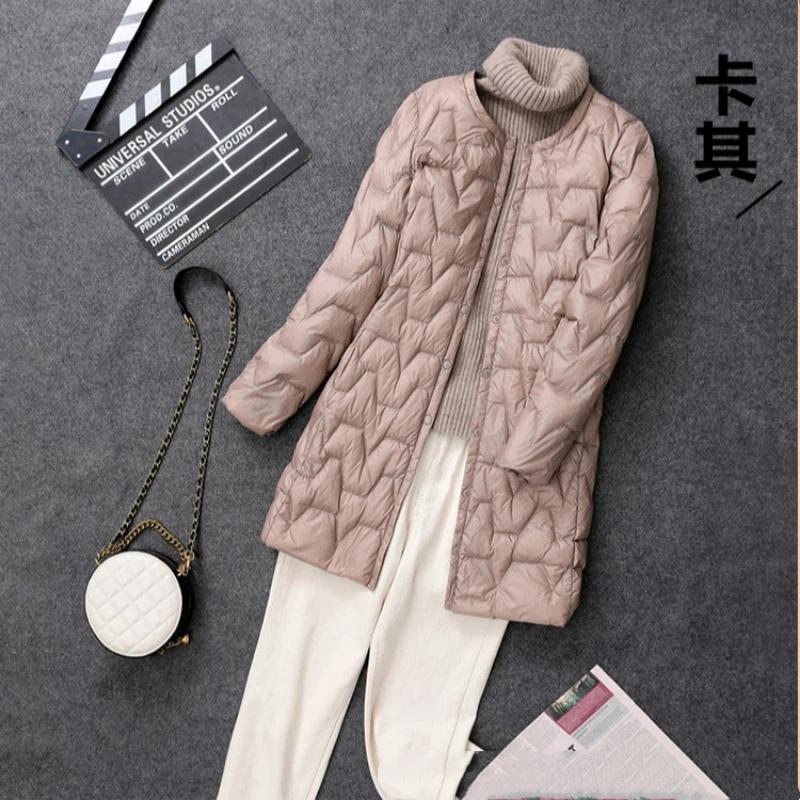 

Женский легкий пуховый жилет на осень-зиму 2025 года, дутая куртка средней длины без воротника с круглым вырезом, тонкая теплая подкладка для ношения под пальто и на каждый день 4xl хаки