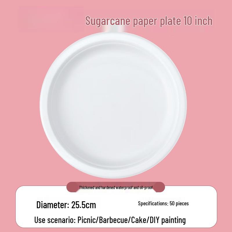 10-inch White Bagasse Disposable Paper Plates