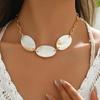Niche Design White Oval Shell Necklace with Metal Chain - Fashionable and Versatile Clavicle Jewelry for Women