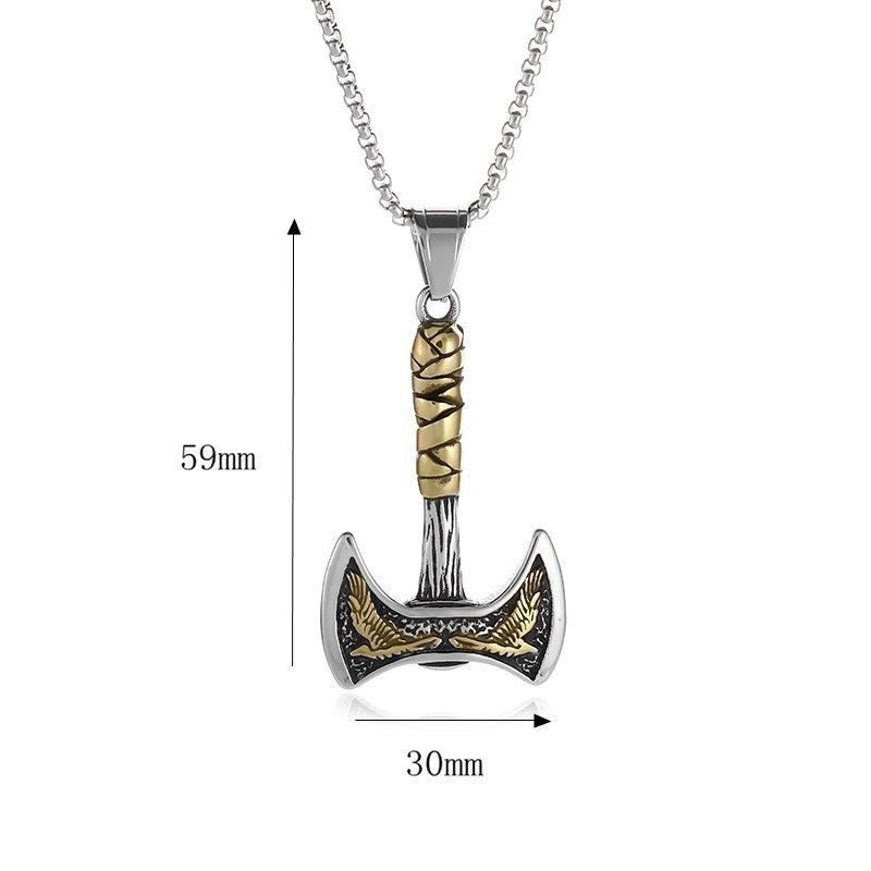 Nordic Viking Raven Axe Titanium Steel Personality Vintage Pendant Necklace Men's Hip Hop