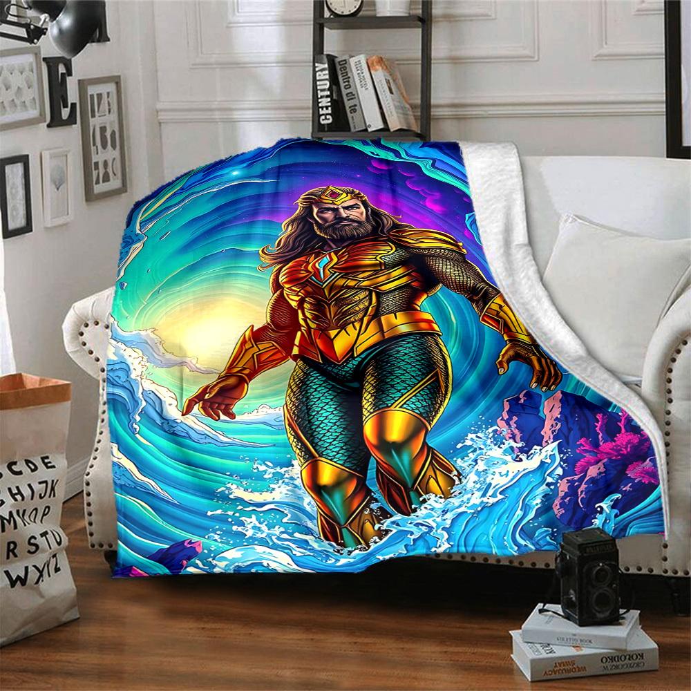 1pc Aquaman, Sea Kingdom Blanket | Polyester Fiber, All-Season Comfort for Sofa, Bed, Office, Car, Camping, Ideal Home Decor & Gift, Office Comfort Yy