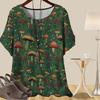 Women's Casual Loose Spring Shirt Women's Short Sleeve Grass Mushroom Love Printed Tops